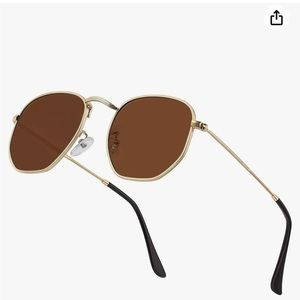 Hipster Hexagonal Polarized Small Vintage Metal Frame Retro Sunglasses